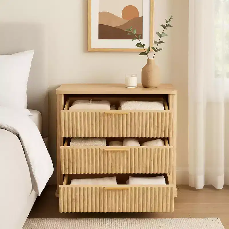 Homy Casa 3-Drawer Storage Cabinet with Textured Fronts for Bedroom, Living Room, or Entryway, Natural