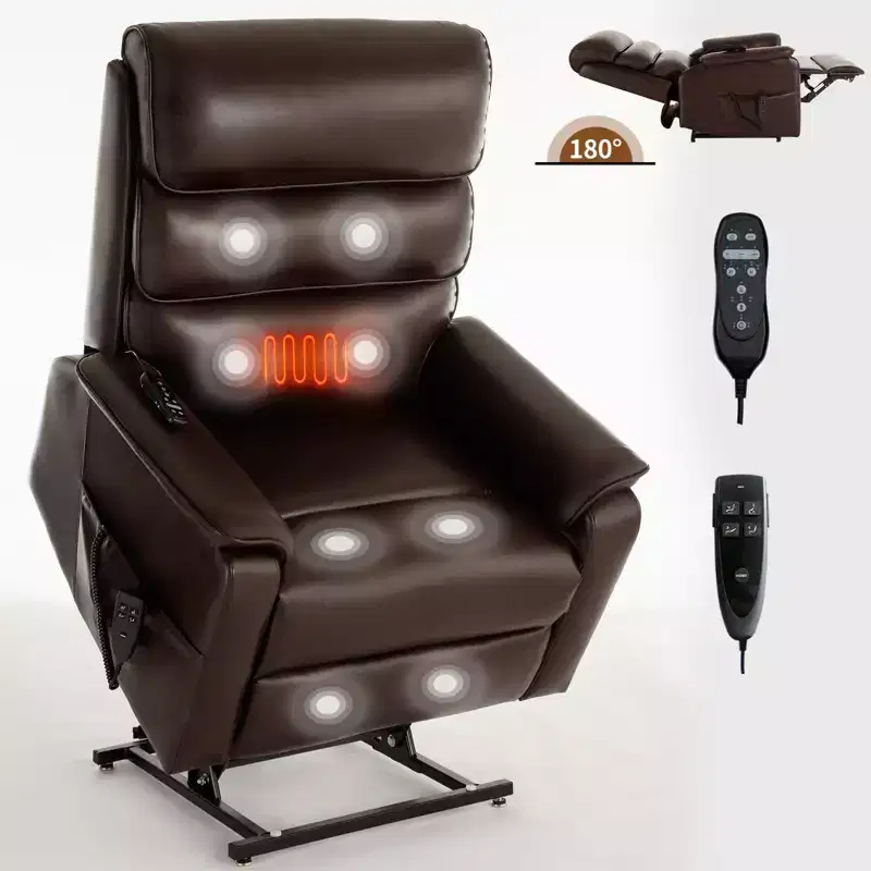 CLIHOME Leatherette Dual Motor Infinite Position Power Lift Recliner Chair with Power-Remote, Heat Massage and Heavy Duty Motion Mechanism