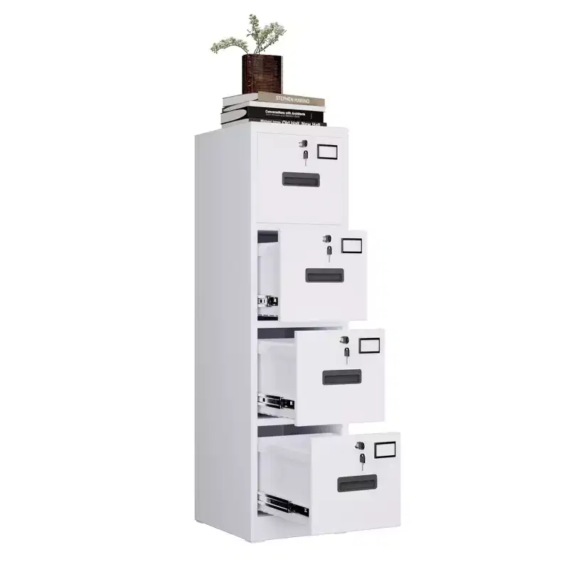 Heavy Duty Steel File Cabinet with 4 Lockable Drawers, Vertical Organizer for A4/Letter/Legal Documents, Secure Storage for Home, Office, School,White