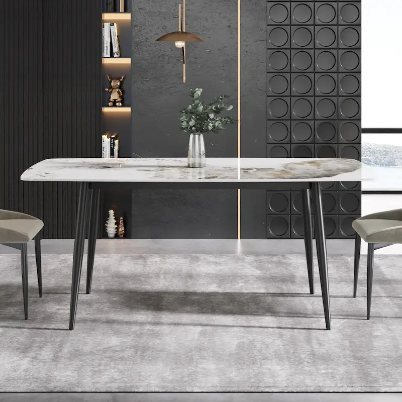 71  Modern Artificial Marble Dining Table with Carbon Steel Base