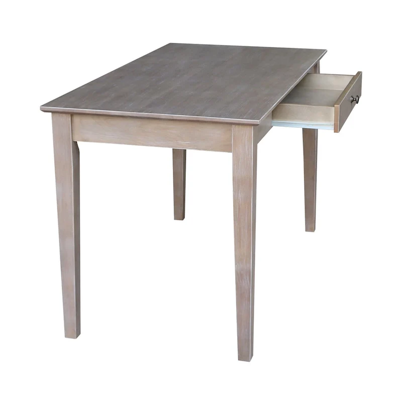 Solid Parawood Writing Desk with Drawer – Unfinished / Espresso / Beach White / Washed Gray Taupe