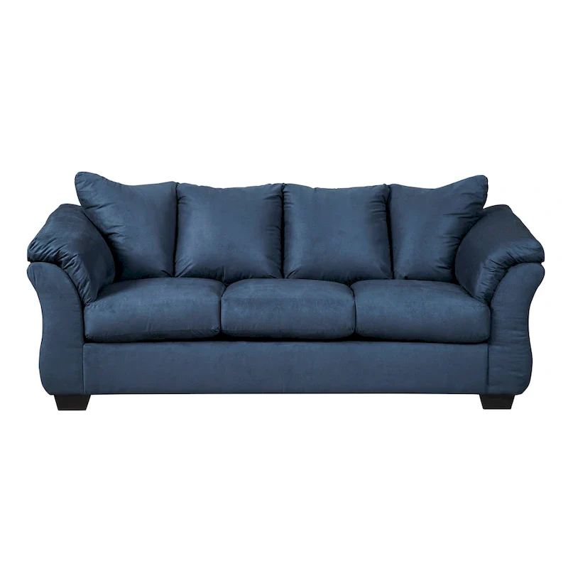 Navy Blue Microfiber Pillow-Back Sofa, Seats 3