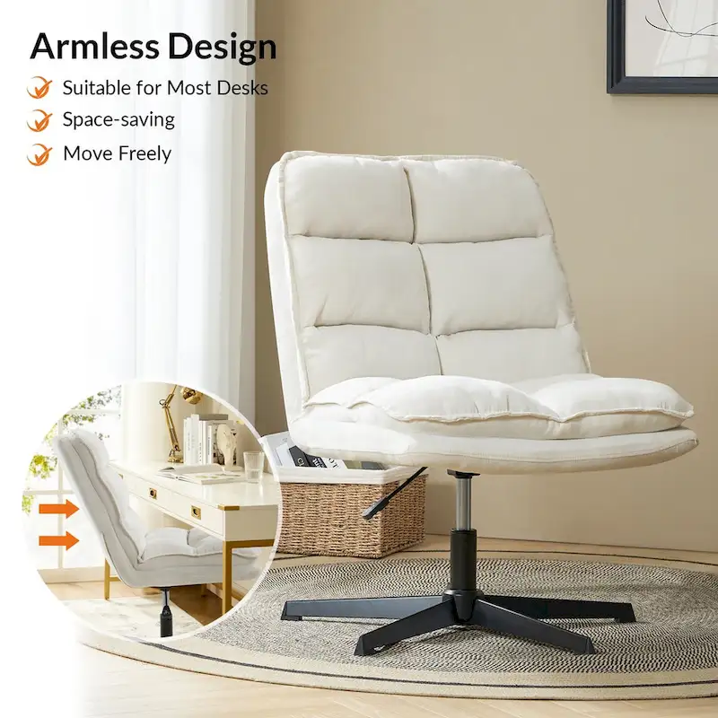 Beige / Mustard / Navy Armless Tufted 360° Swivel Office Chair, Single