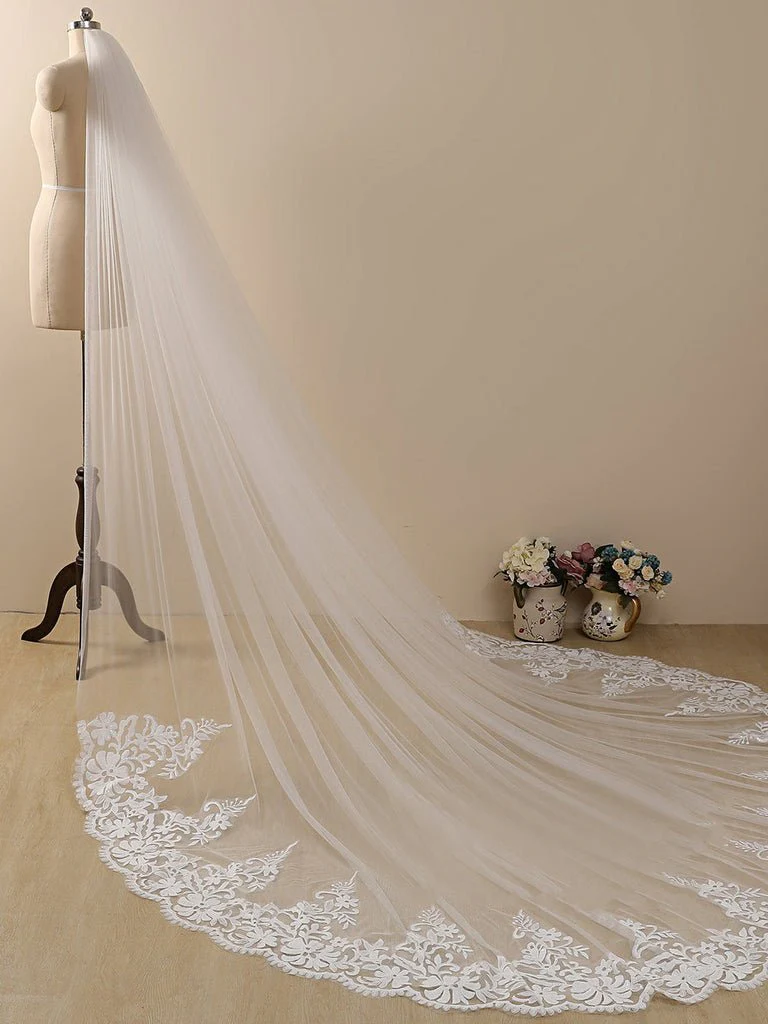Vintage Flower Lace Cathedral Veil Bridal Veil Wedding Veil