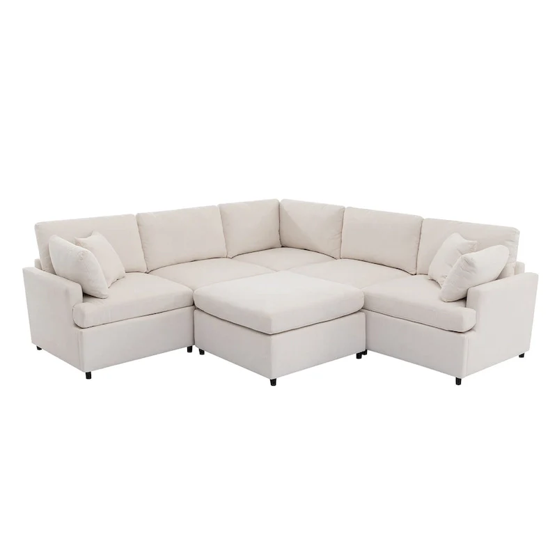 100.4 Spacious U-Shape 6 Seater Sectional Sofa with Removable Ottomans and Pillow, Flexible Configuration
