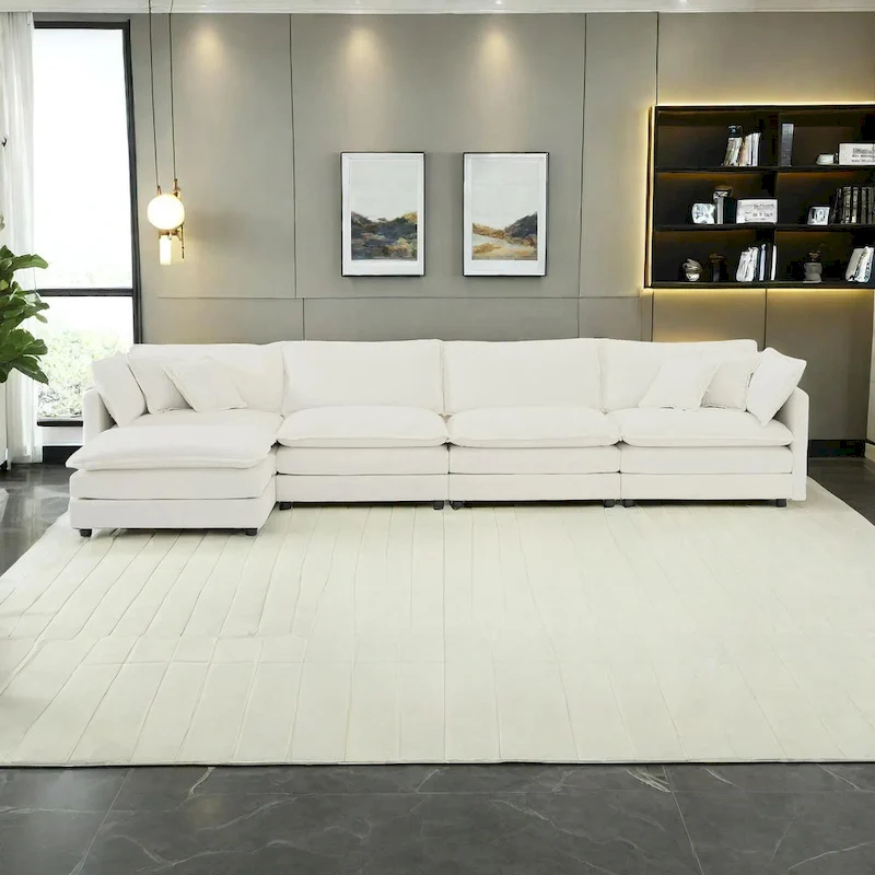 5-Piece Modular Chenille Upholstered L-Shaped Sectional Sofa with Ottoman