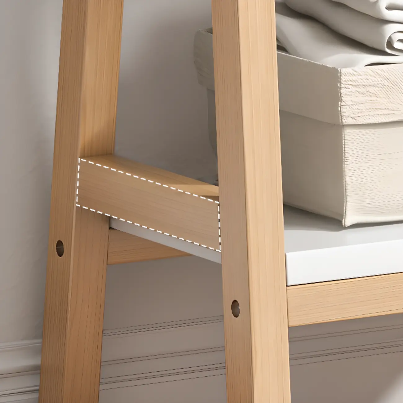 Narrow 2-Tier Natural White Wooden Ladder Bookcase