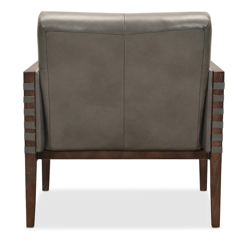 Taupe / Gray Leather Tufted Accent Chair with Wood Frame & Arms – 1-Seat