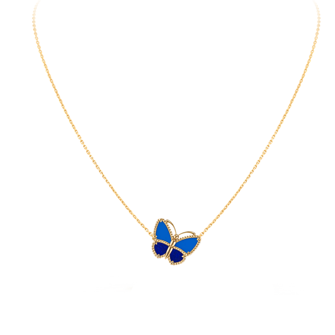 VCN082 Lucky Spring Blue Butterfly Pendant Necklace - ccjewelryacc