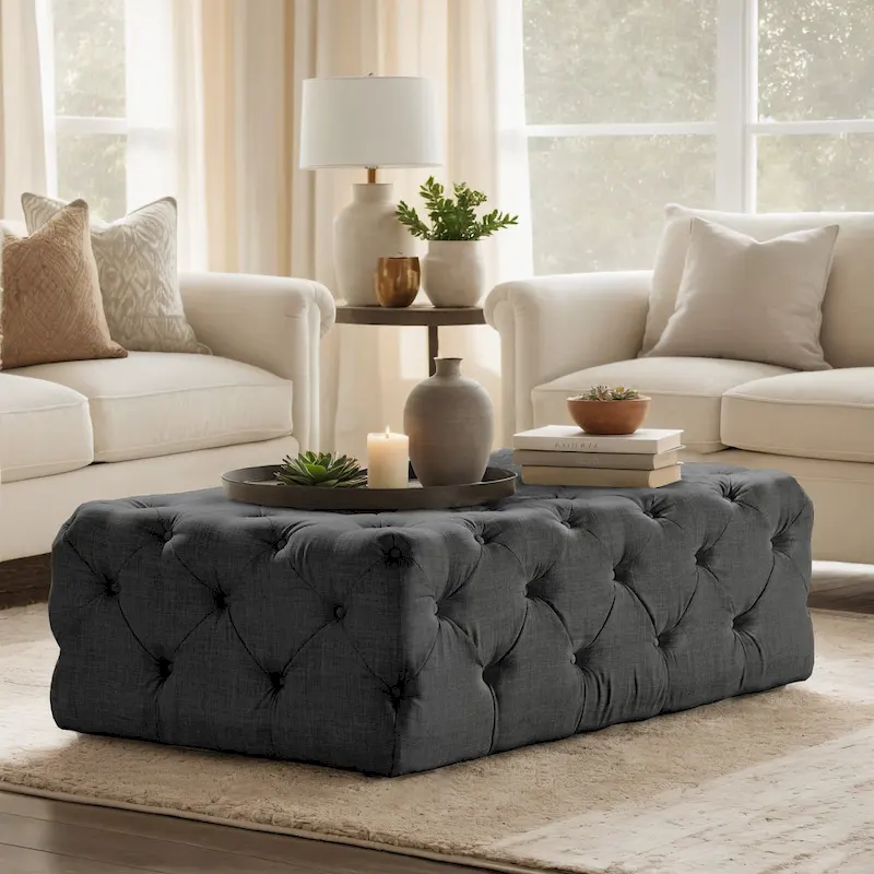 Tufted Rectangular Ottoman with Casters