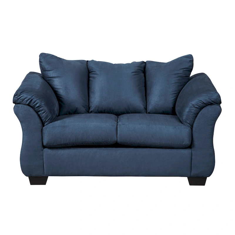 Aruca Navy Blue Microfiber Pillow Back Sofa and Loveseat Set