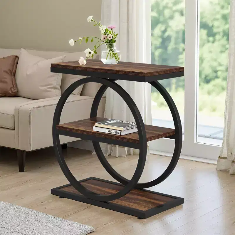 MAYEERTY Industrial 3 Tier Sofa Side Table Slim Design Multifunctional Home Use