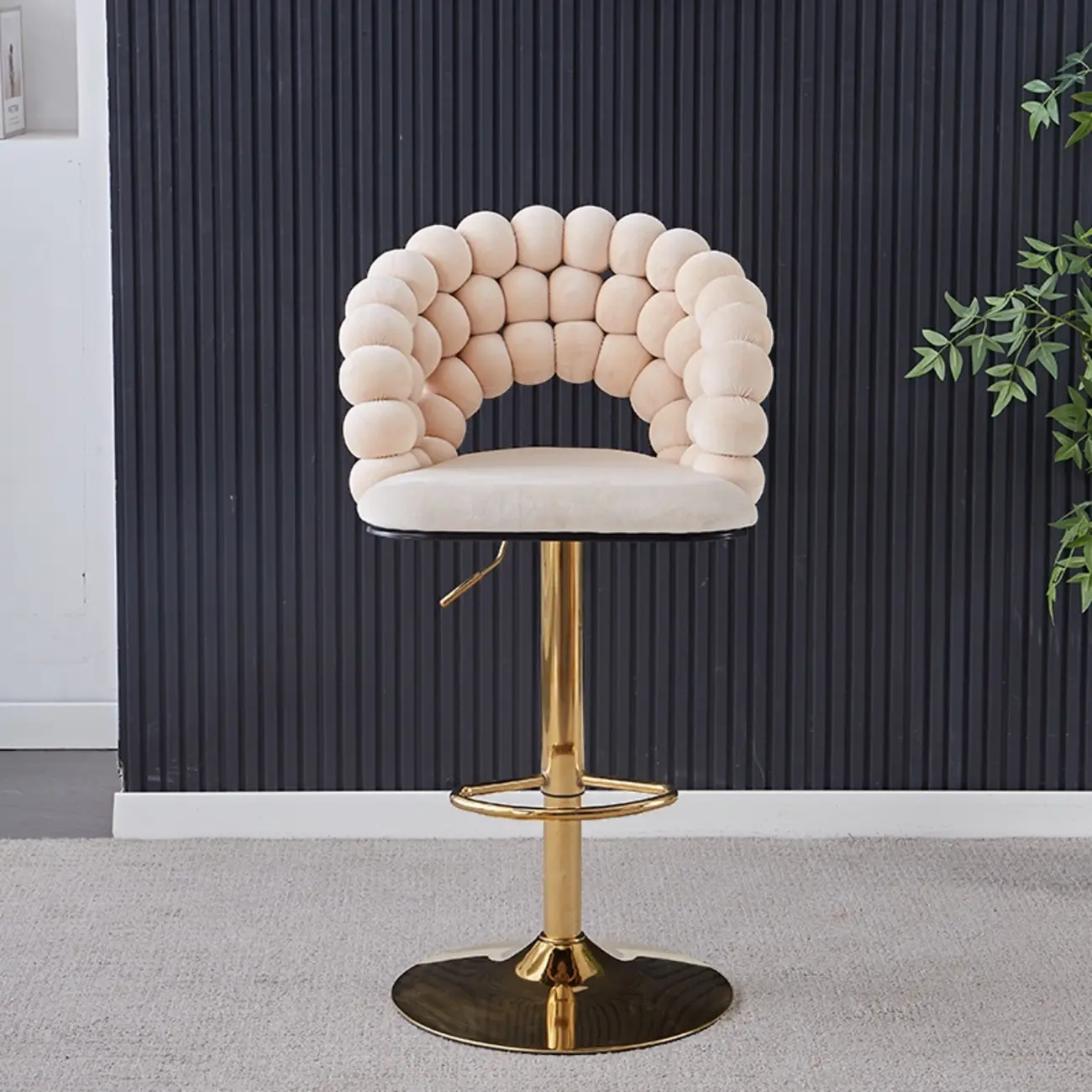 Glam Swivel Saddle Fabric Adjustable Height Bar Stool with Arms