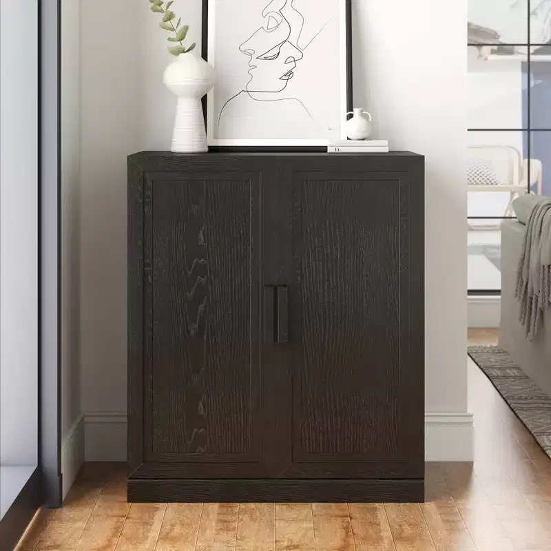 PexFix 36x31x16 Wood Accent Cabinet with Adjustable Shelves in Black