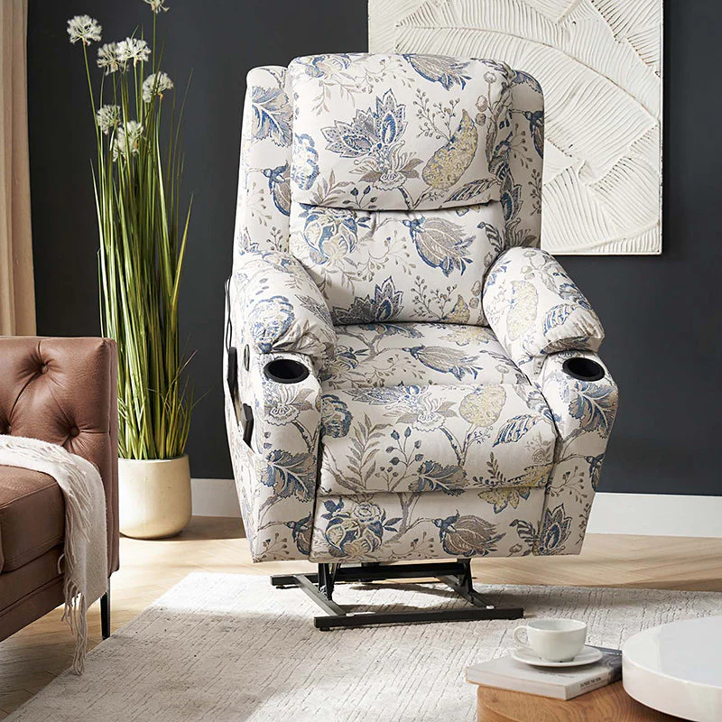 Dual Motor Power Lift Recliner with Massage, Heat, USB Charging, Cup Holders & Side Pockets | Black / Blue | Single Seat