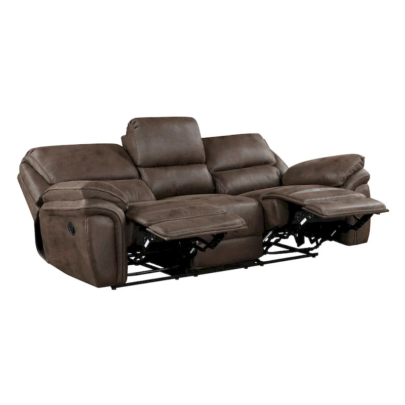 Tony 90 Inch Double Manual Recliner Sofa, Brown Microfiber, Solid Wood