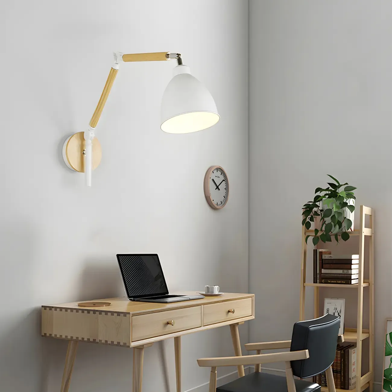 Modern Wood Metal Swing Arm Wall Light