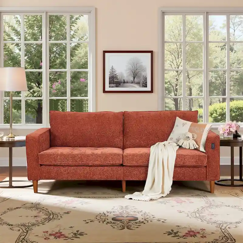 Modern 82.68  Chenille Upholstered Sofa Loveseat Sofa with USB Ports for Living Space