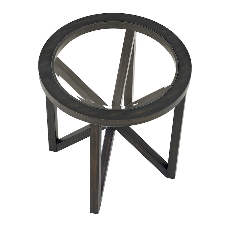 Tempered Glass Coffee Table Solid Wood Base Round Transparent Glass Top