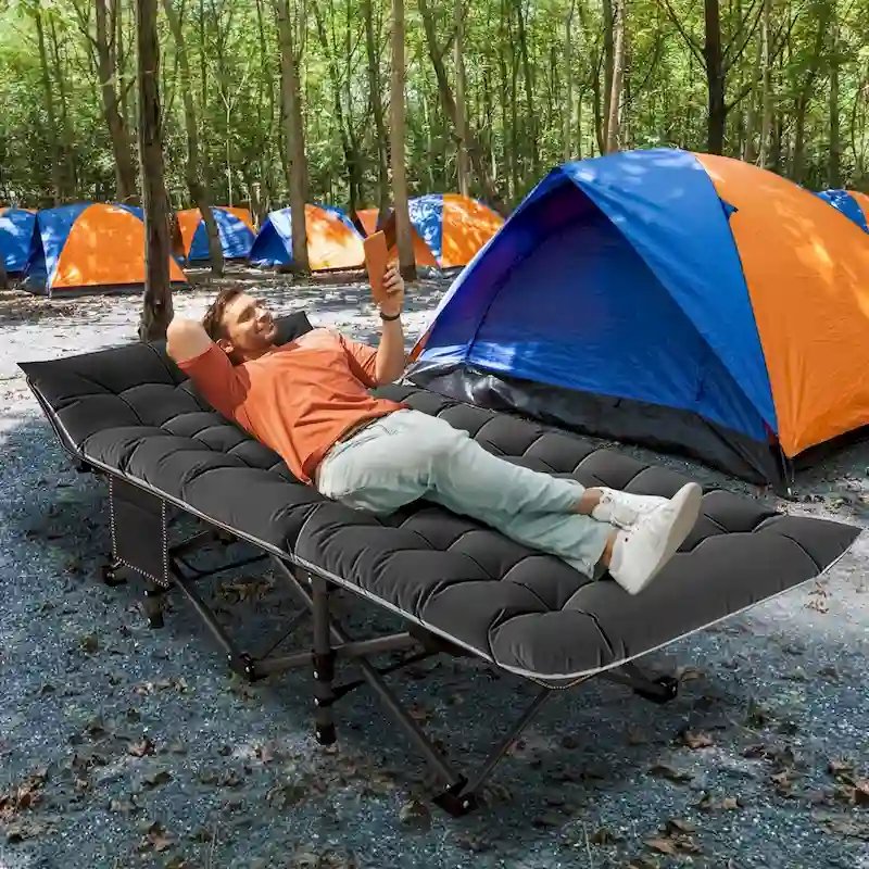 DoCred Portable Folding Camping Cot with 2 Side Mattress, 600 lbs