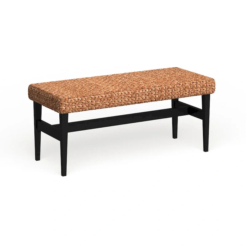 Black & Natural Woven Bench