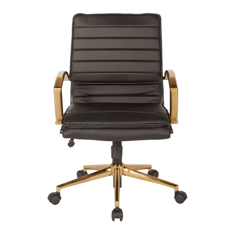 Mid-Back Faux Leather Office Chair with Gold Base