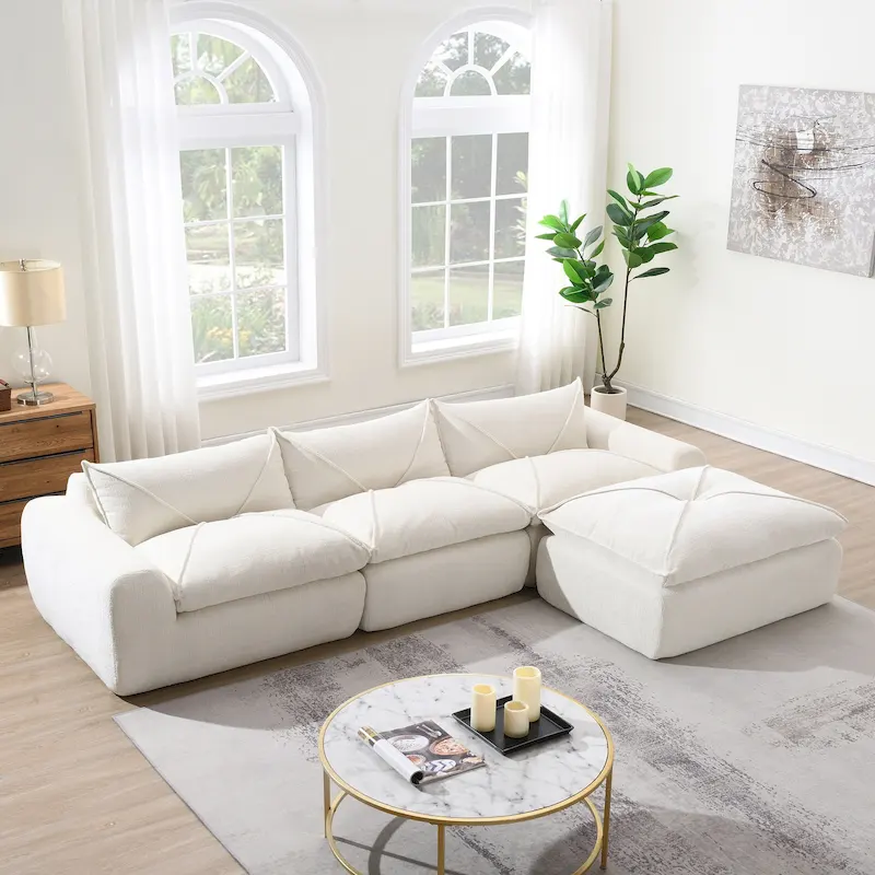 116-Inch Chenille Sectional Sofa with Ottoman, No Assembly Required
