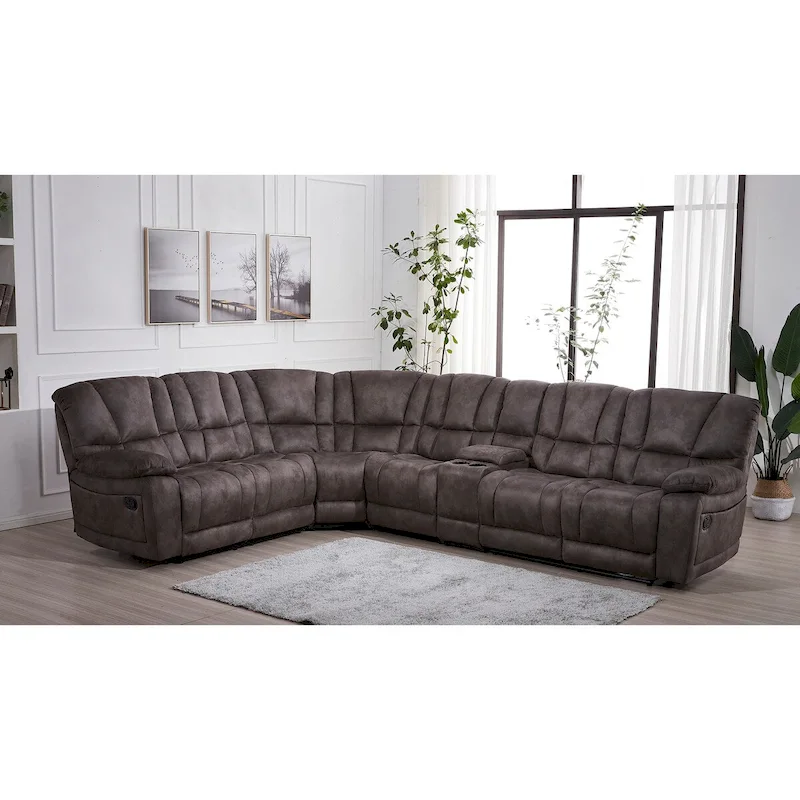 Reclining Sectional 138W Microfiber 5-Piece 160° Recline Console Wedge Grey Reversible
