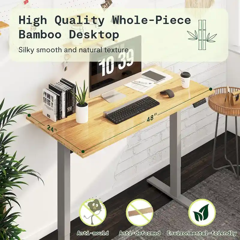 Bamboo Electric Height Adjustable Standing Desk - Single User