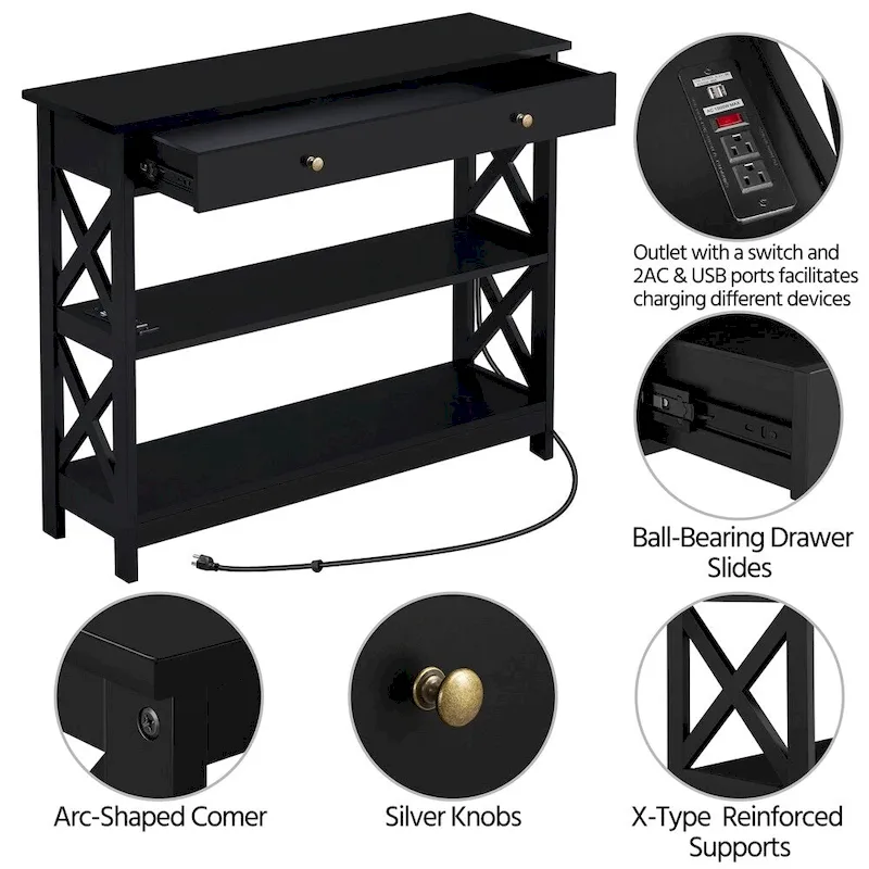 Yaheetech Wooden Console Table with Power Outlet Entryway Table