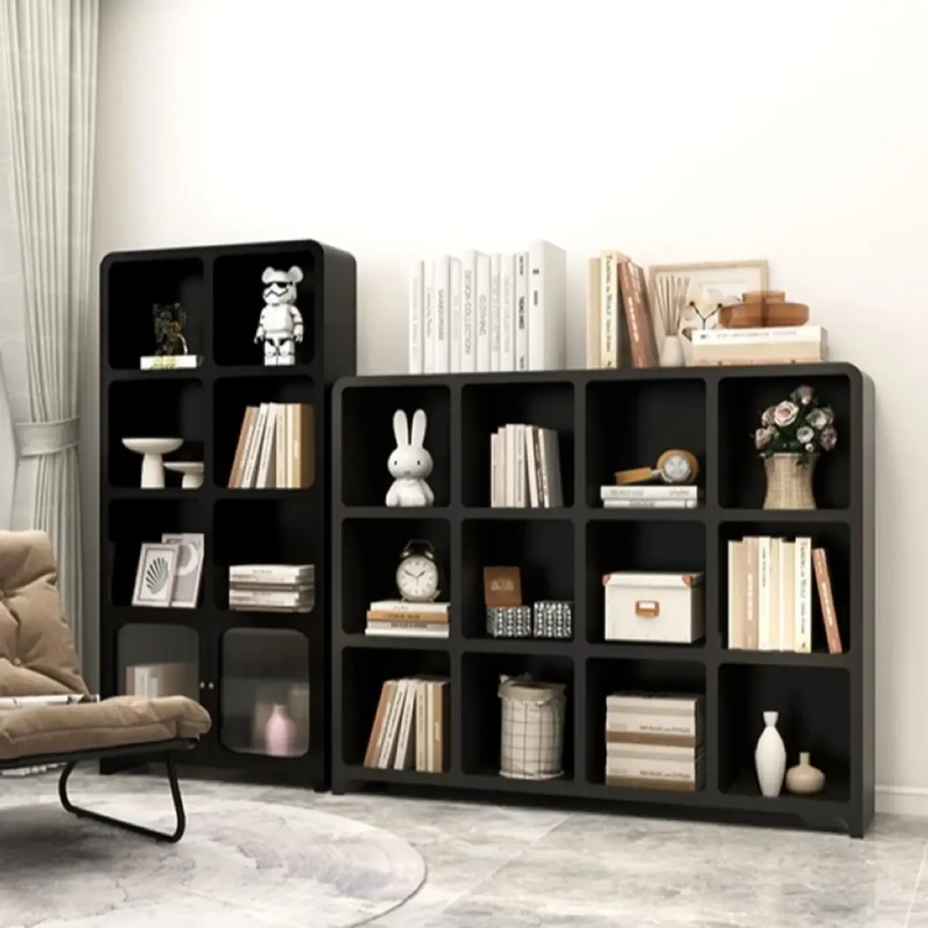 Simple Wooden Closed Back Bookcase in Black