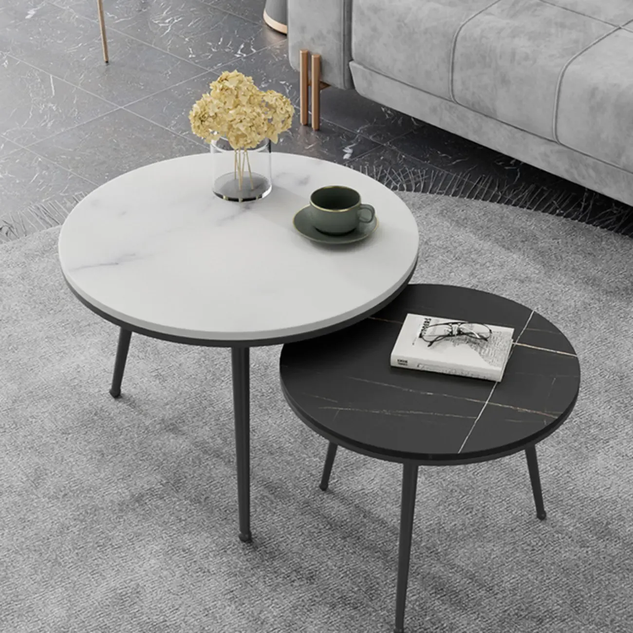 Modern Marble-Top 3 Legs Round Nesting Tables