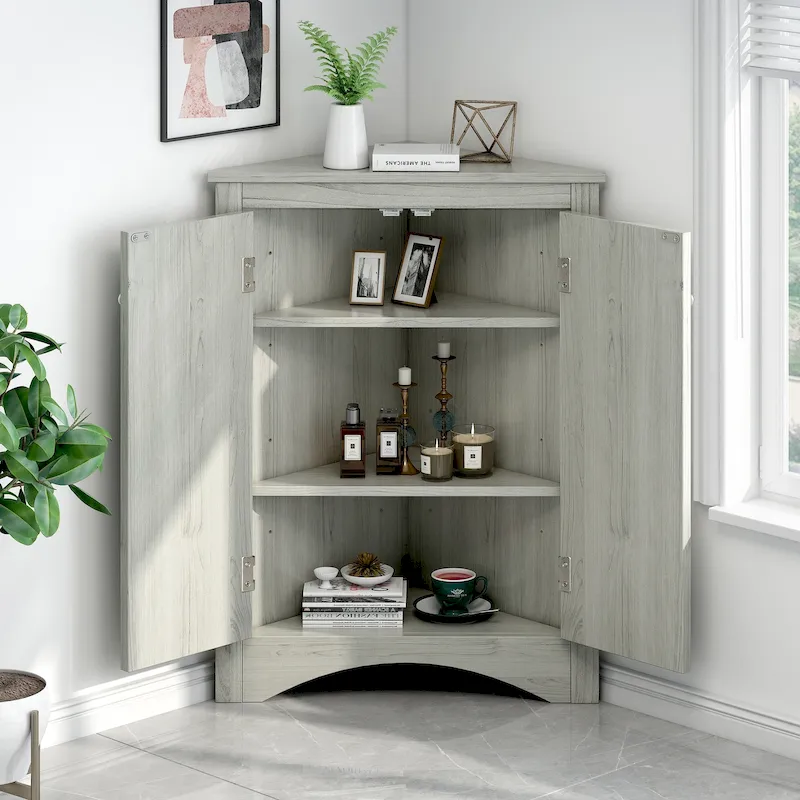 Oak / White / Blue / Brown / Silver / Cappuccino Triangle Corner Storage Cabinet with Adjustable Shelves – 1 Person