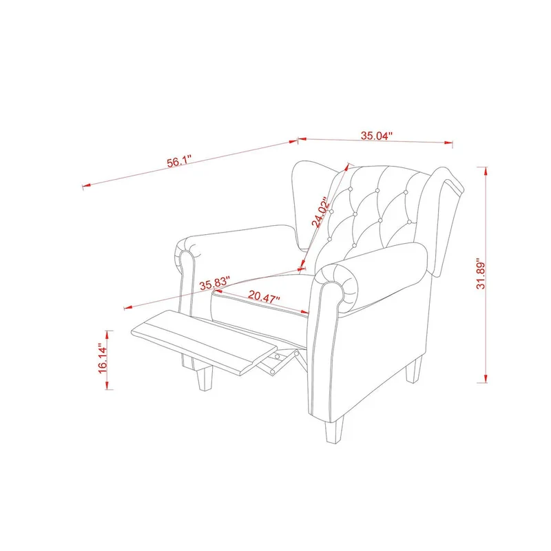 Black 35.04 Adjustable Tufted Arm Chair with Sturdy Legs