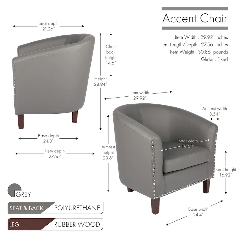 PU Leather Barrel Accent Chair - Brown Single Seat
