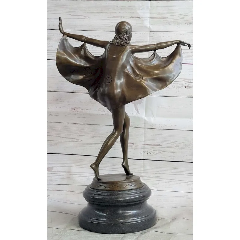 Signed Otto Poertzel Bat Dancer Bronze Sculpture Art Deco Nouveau Marble Figure
