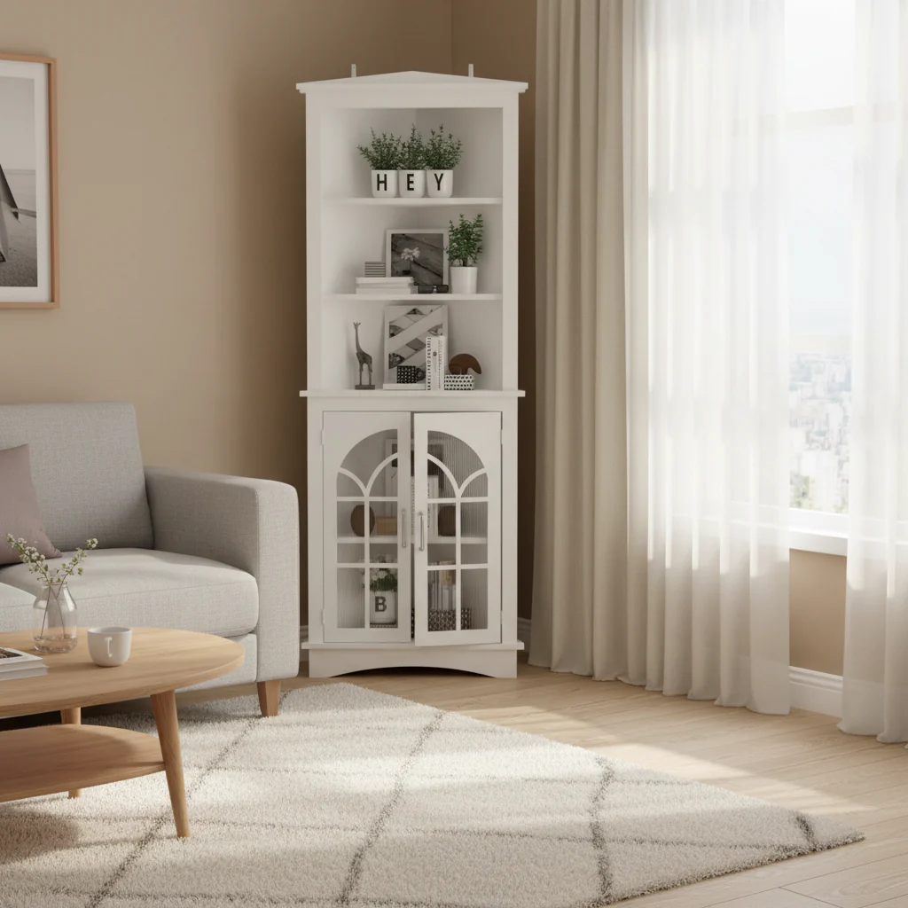 Corner Storage Cabinet,63.3 Tall Freestanding Bookcase with Doors & Adjustable Shelves,5-Tier Corner Display Cabinet