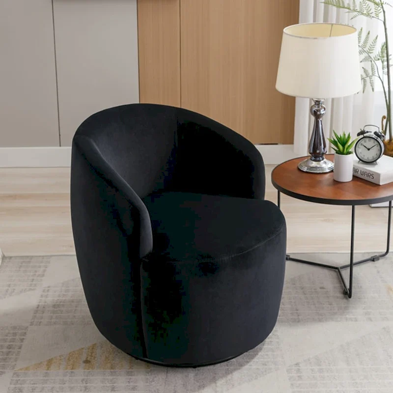 Velvet Fabric Swivel Accent Armchair Barrel Chair With Powder Coating Metal Ring