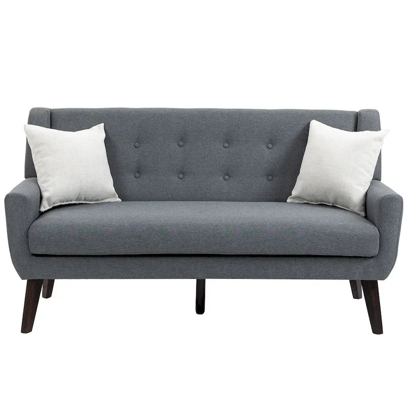 Modern Curved 63 Button Tufted Upholstered Loveseat with 2 Pillows