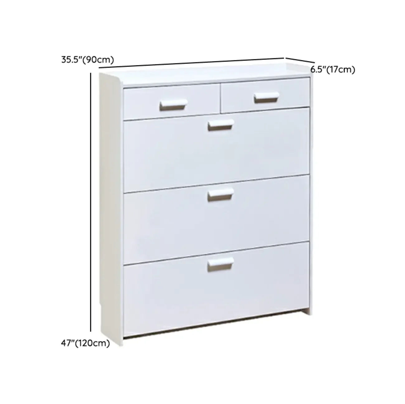 Narrow Wall-Mounted White Shoe Cabinet with Drawers