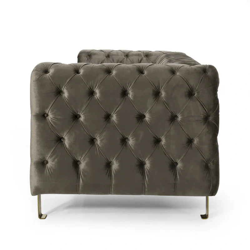 Keyser Modern Glam Tufted Velvet 3 Seater Sofa by Christopher Knight Home - 83.75 L x 34.50 W x 27.25 H