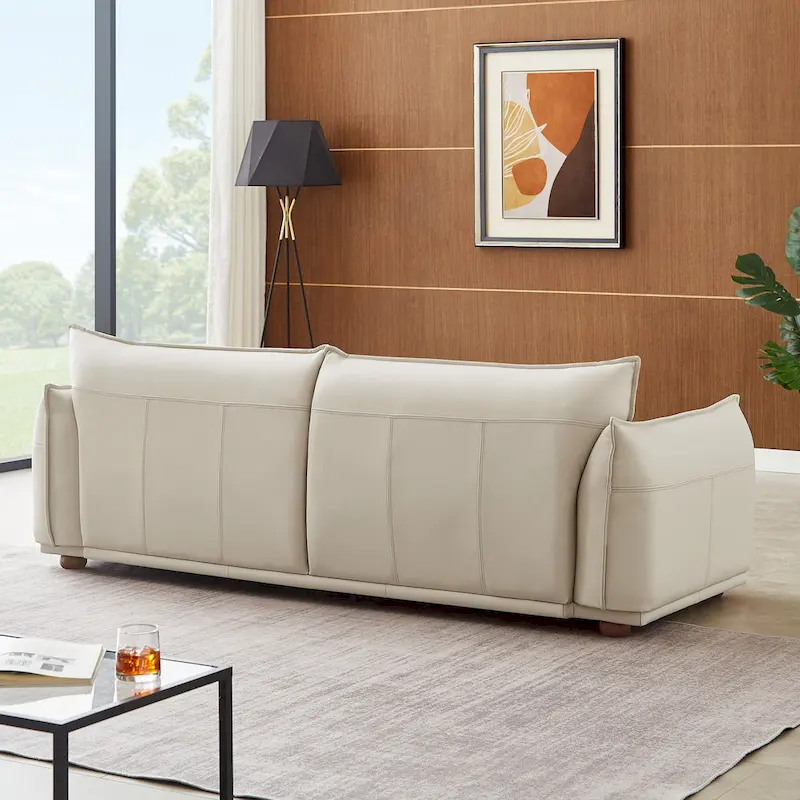 Manar Mid-Century Modern Luxury Genuine Leather Couch