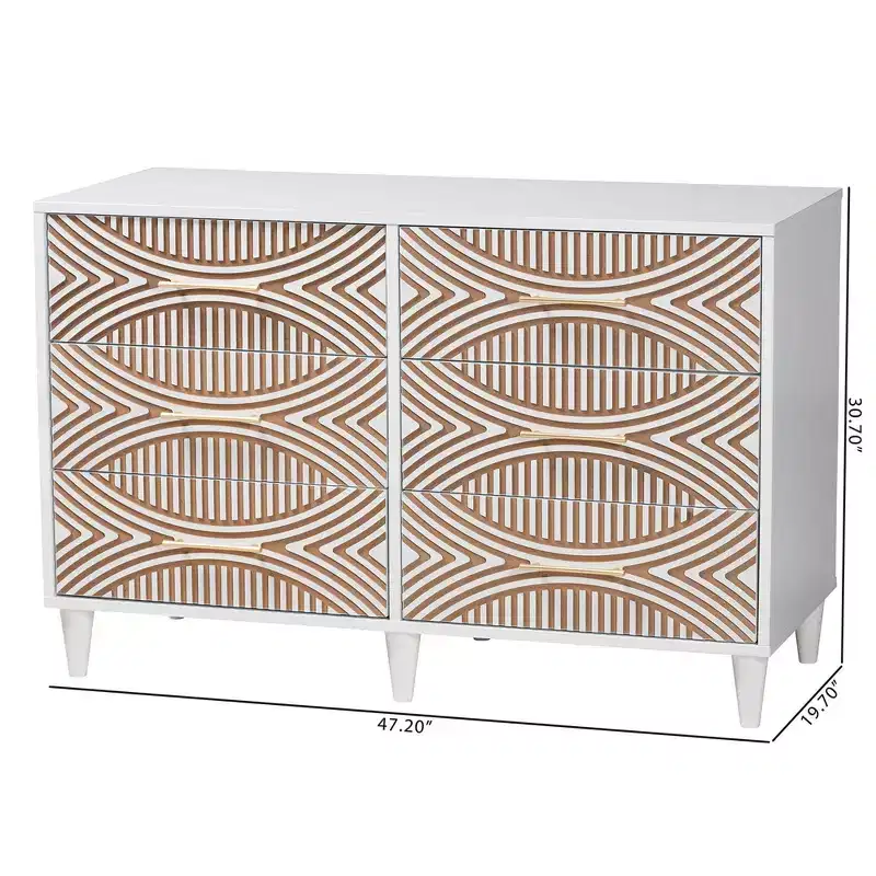 Baxton Studio Louetta Carved Contrasting 6 Drawer Dresser White/Natural Brown