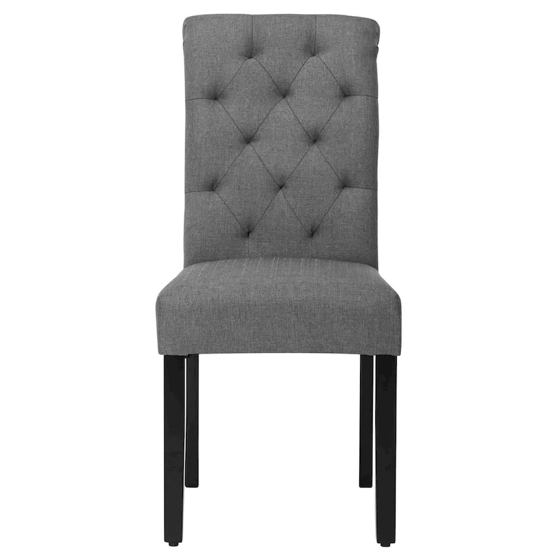 Fabric Upholstery High Back Tufted Parson Dining Chairs and Black Legs Set of 2