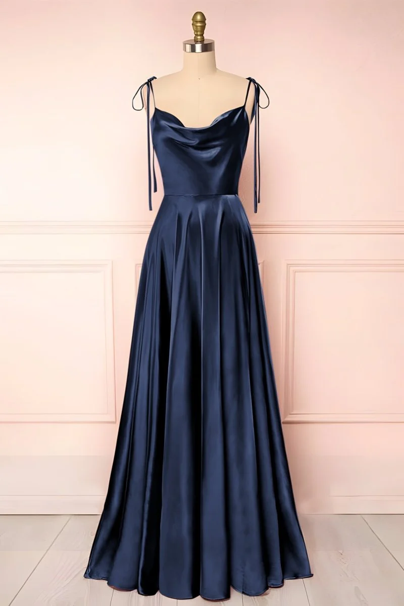 Sweet A-line Cowl Neck Silk Long Prom Dress