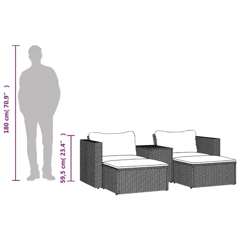 vidaXL Patio Sofa Set with Cushions Garden 5 Piece Poly Rattan Acacia