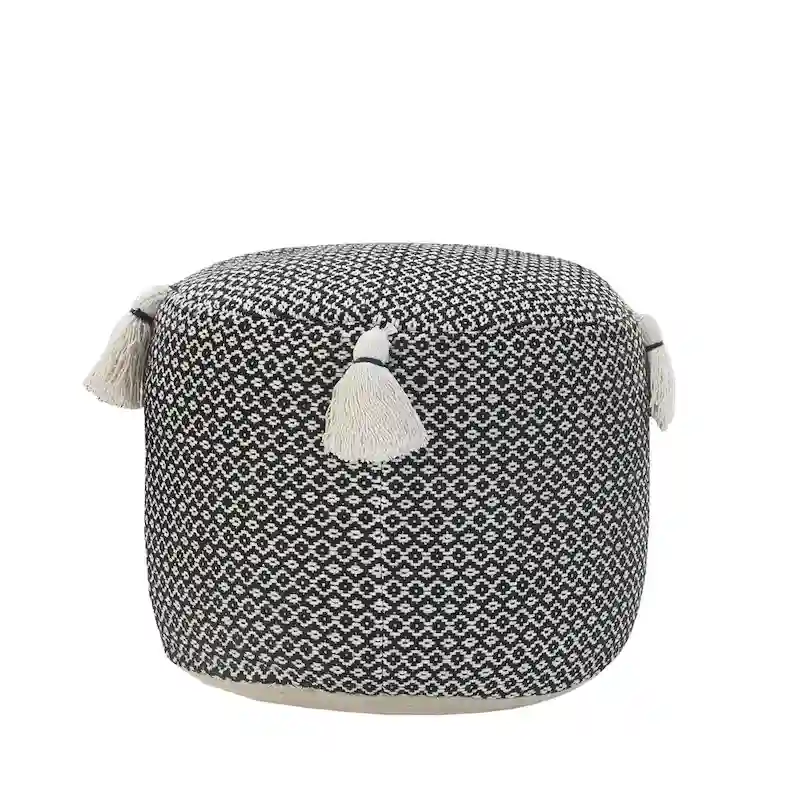 HomeRoots 18 Black Cotton Cylinder Geometric Pouf Ottoman