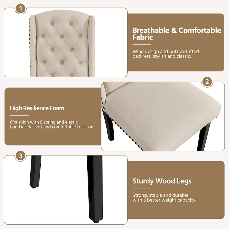 Upholstered Dining Chair Button Tufted with Nailhead Trims