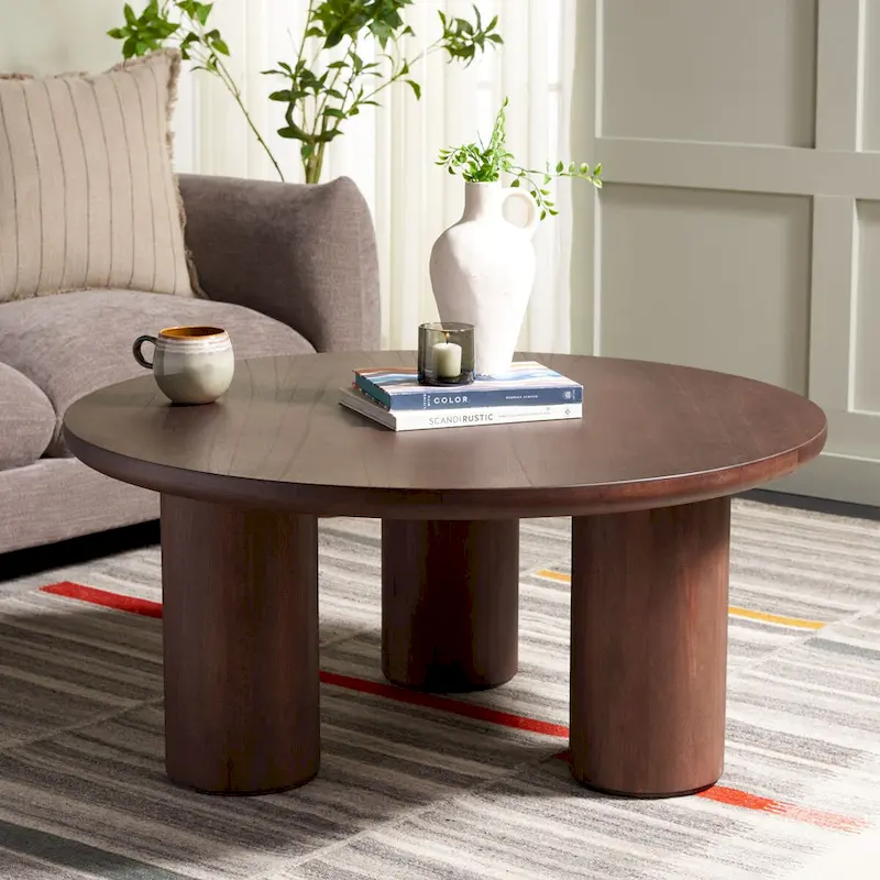 Round Coffee Table – 3-Leg Tripod | White Washed, Black, Brown, Bordeaux