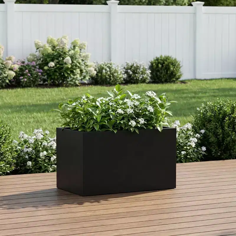 PexFix Rectangular Metal Planter Box Weatherproof Outdoor Indoor Flower Planter with Drainage Holes Heavy-Duty Modern Planter for Patio Deck Garden